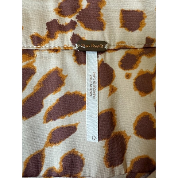 Free People Normani Bias Midi Skirt Womens Sz 12 Beige Leopard Satin Slip A-Line - Picture 7 of 12